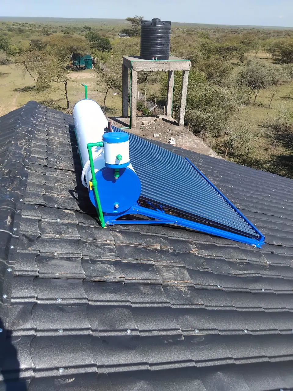 Solar water heating thermal collectors installed on residential roof